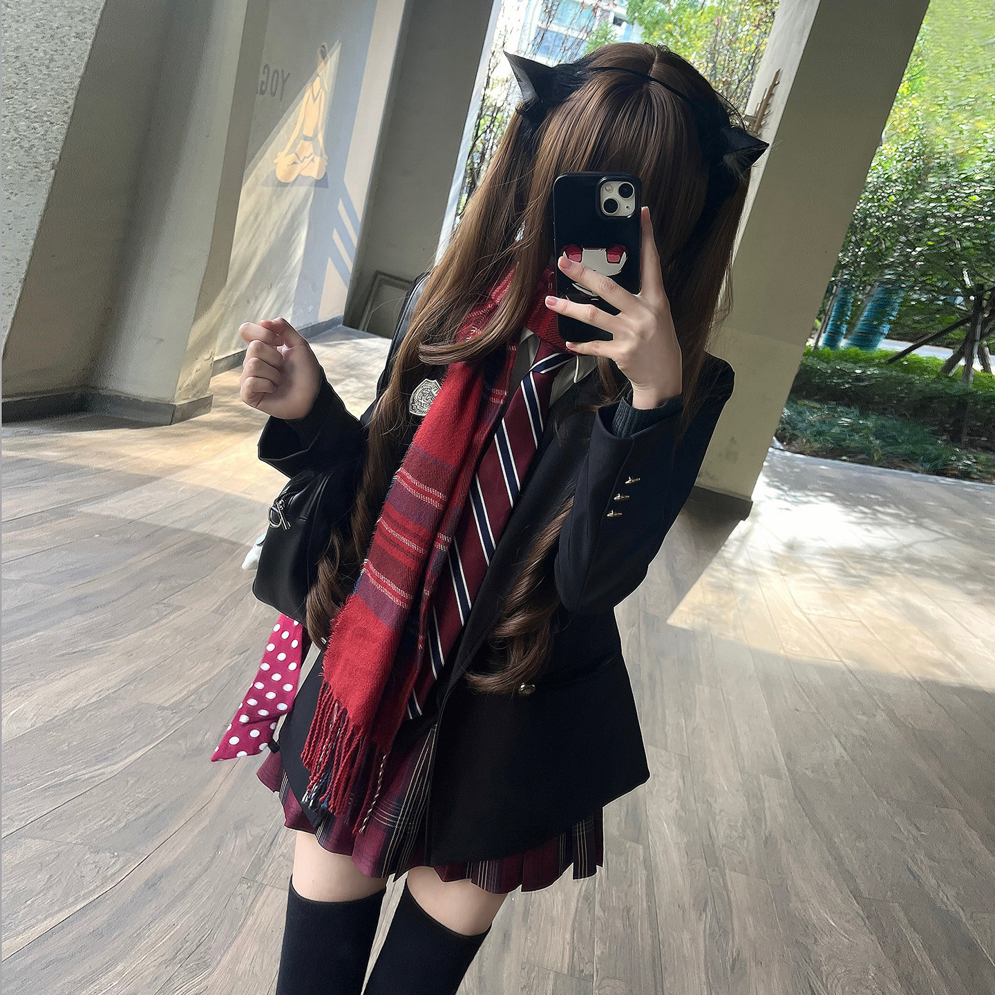 收腰显瘦三粒扣西装学院风校供感JK制服套装秋冬开衫衬衫格裙叠穿