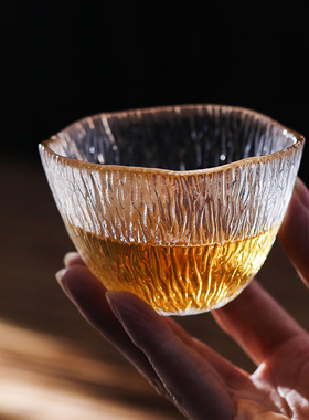 日式落樱杯玻璃雨落杯茶杯加厚锤纹主人杯功夫茶盏小专用个人单杯