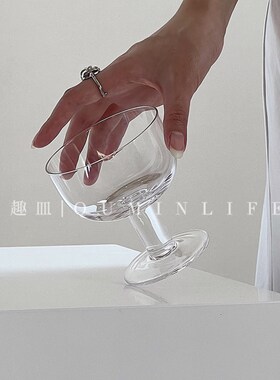 Qumin 华枝春满 天心月圆 矮脚玻璃杯创意家用咖啡甜品杯香槟酒杯