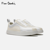 皮尔卡丹小白鞋 女 真皮拼接绒面系带圆头百搭潮轻底休闲鞋 板鞋 女鞋