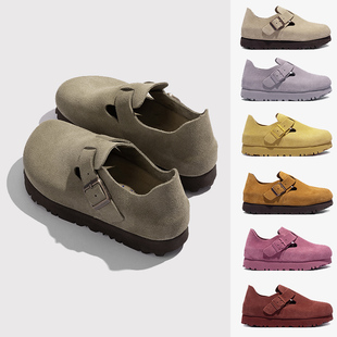 5cm厚底全包勃肯鞋女内增高孕妇一脚蹬真皮包头拖鞋2025新款