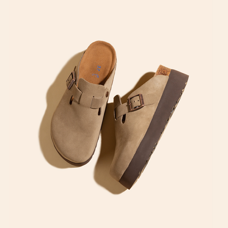 7厘米厚底勃肯鞋女半拖增高包头拖鞋博肯外穿一脚蹬真皮2025新款