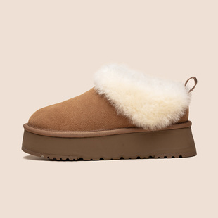 【塔茨勒】便鞋溢毛设计小喜庆防滑厚底女款真皮毛一体雪地靴桑坡