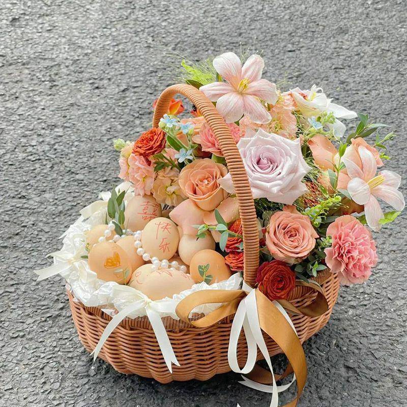 手提果鲜月花篮水家用手工厂家直供田园送空篮子藤编购物篮鸡蛋子