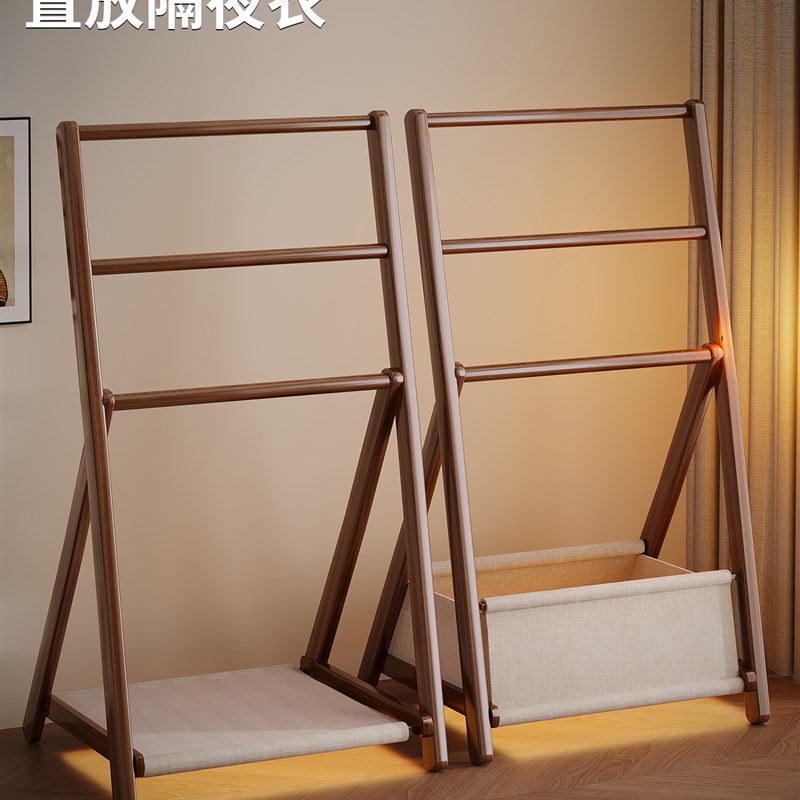 衣架卧室落地挂衣架床边床尾晚上放衣服收L纳神器临时房间家用置