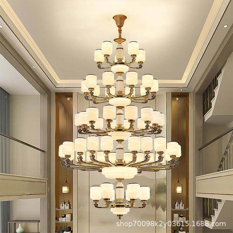 别复式楼新中式大吊灯现代简客约餐厅厅挑空自建跃层房新796墅款