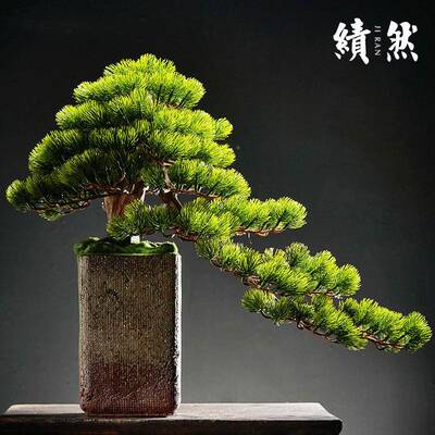 仿真jr65221迎松盆景视绿植盆栽客厅电柜玄关办公室家居客装饰中