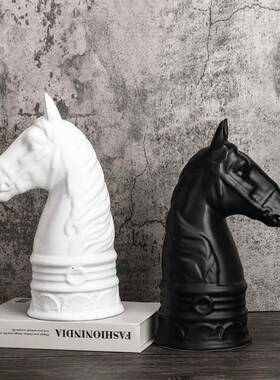 现代板简黑6454666色白色树脂马饰头书档样约间家居品客厅桌面装