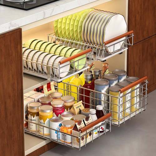 不沥锈JD-ZWL-7钢抽屉沥式水碗架碟架橱柜厨房滑轨抽式碗碟盘子拉