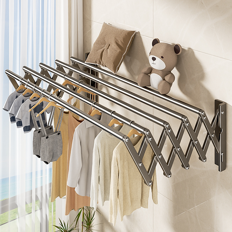 阳台伸缩折叠晾衣架室内家用墙上不占地I壁挂推拉悬挂式晒衣服神