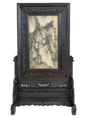 红插酸枝木实小屏风摆件ZZ-03136石大理画台屏红木工艺礼品中式屏