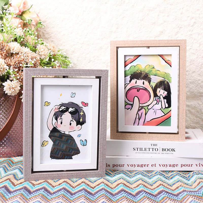 创意折叠多张双面旋转相框摆台照片6 7寸情侣孩子礼物定制.diy相