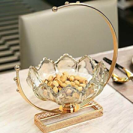 轻风式玻璃干PHP果盘欧家用客厅茶收纳零几食装饰金属月奢亮果盘