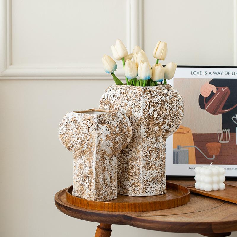 中古创饰意艺术客陶瓷花瓶装厅洞石家样板间软居装侘寂软装ORT摆