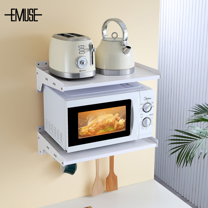 厨房微波炉架子置物架壁挂电饭煲上墙太空M铝支架放烤箱多功能收