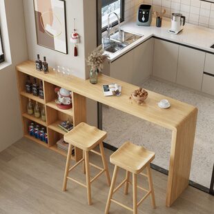 家庭实木吧台桌家用高脚桌客厅厨房垭口隔断小吧台原木隔断柜一体