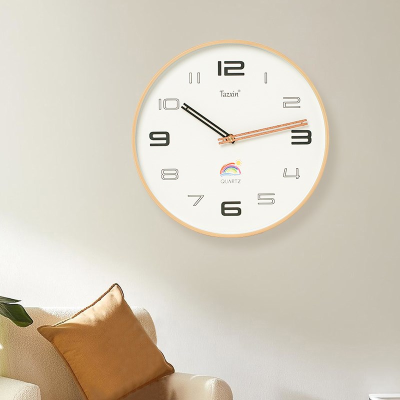 天极星挂钟木纹木框木质指针家用静音表挂墙上P石英钟简约创意时