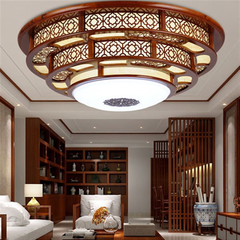 饭店会所大厅灯中式吸顶灯实木客厅灯直径2H米圆灯1.5米1.2米圆形