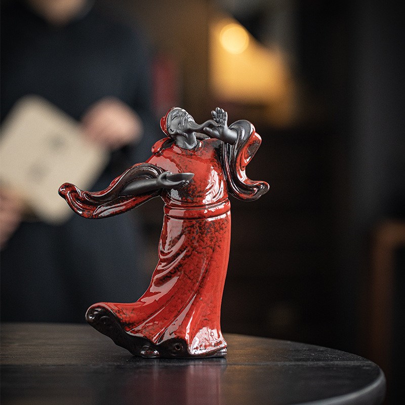 中国红创意诗仙李白摆件创意陶瓷工艺品中式N家居客厅博古架装饰