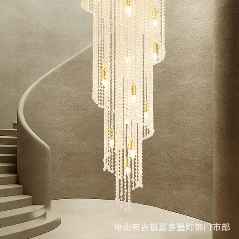 别墅复式楼旋转楼梯长吊灯豪华中空E大厅灯酒店大堂轻奢水晶工程