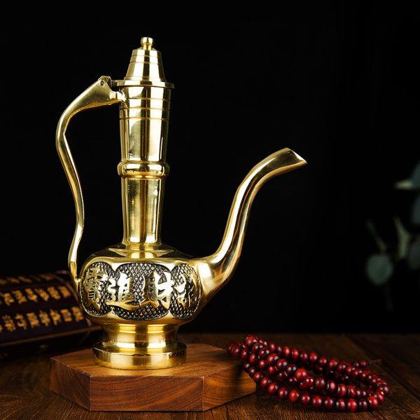 铜酒壶酒杯关公纯铜酒壶老式仿古家用供佛拜财神供奉财神摆件佛具