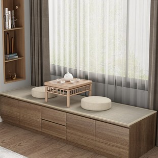 实木阳台储物柜飘窗柜可坐长条柜卧室榻榻米窗台地V柜矮柜置物定