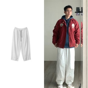 黑子舞想日系复古白色工装裤男女宽松直筒街头阔腿休闲长裤子潮牌