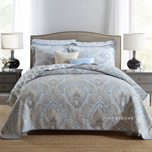 外贸美式纯棉双人床上o绗缝三件套床盖欧式夹棉铺盖床单床罩空调