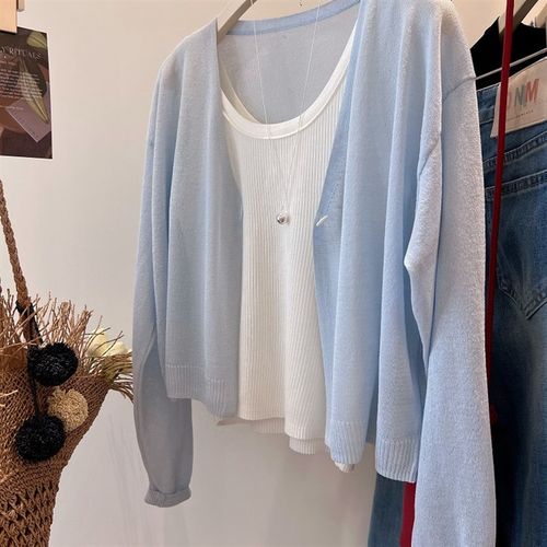 穿一整个夏天!自留多色 凉爽透气V领一粒扣亚麻冰丝防晒针织衫女