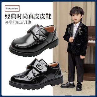 儿童新款 演出鞋 校园 黑色英伦风学生软底真皮男孩花童西装 男童皮鞋