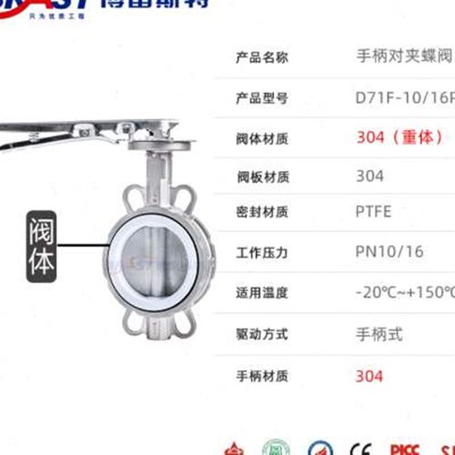 H手柄不锈钢蝶阀D71F1016P 不锈钢体 304板 四氟阀座