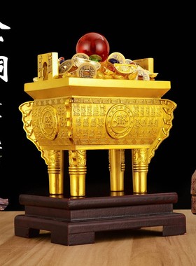 铜盛鼎摆件大号家居客厅办公室桌面E装饰品青铜方鼎开业礼品双龙