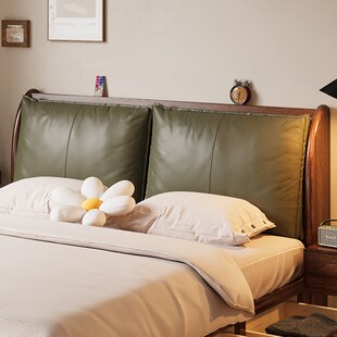 新中式乌金木软包床1n.8米双人床1.5m高箱储物床现代主卧实木大床