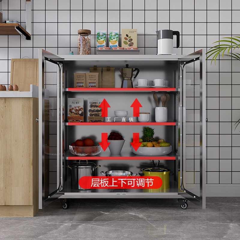 304不锈钢厨房玻璃门碗柜餐边柜家用厨房橱柜餐厅柜收纳柜储