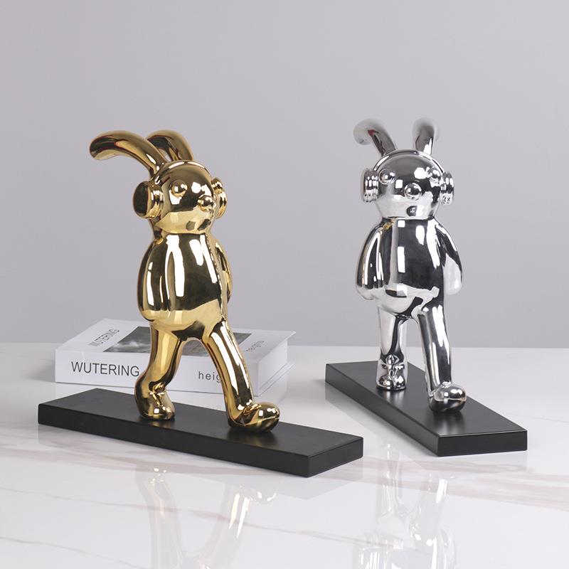 简约现代卡通摆件树脂创意音乐兔客厅玄关样板间北欧儿童房装饰品