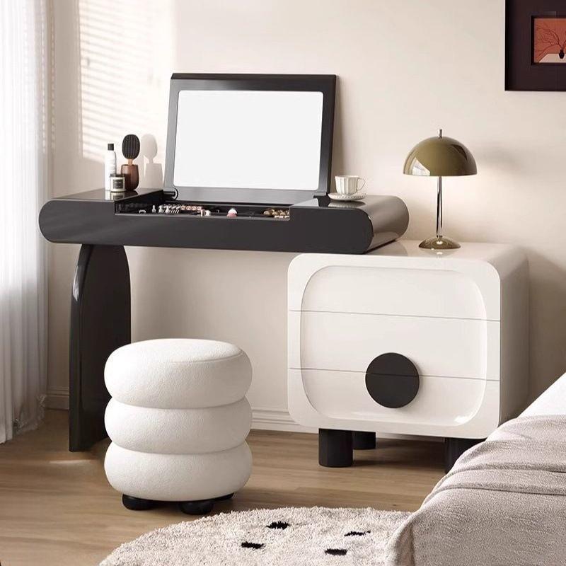 中古风熊猫梳妆台实木梳妆台斗柜一体卧室复古小户型翻盖化妆桌