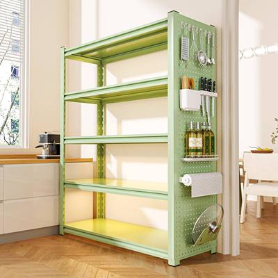 A9L厨房置物架带洞洞板落地多层绿色储物架厨具微波炉收纳架钢制