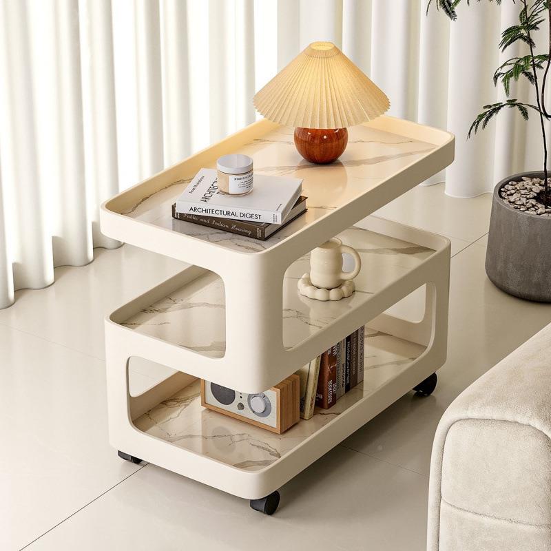 厅家用奶油风几沙发边几带轮小岩板OCJ茶几简约客铁艺边置物架床