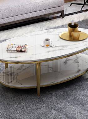 北大欧轻奢双层茶理石几小户型家客用厅简约现代椭圆形铁艺210928