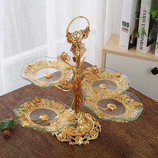 金品属水果篮北欧ins风家居用四创意酒店玻璃盘层点心无品牌/果展