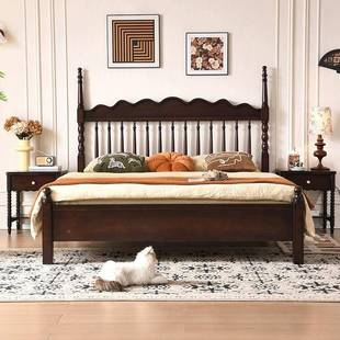 美式 乡村中古风实木床主卧室.米双温莎床OWN高端复古民81宿储物人