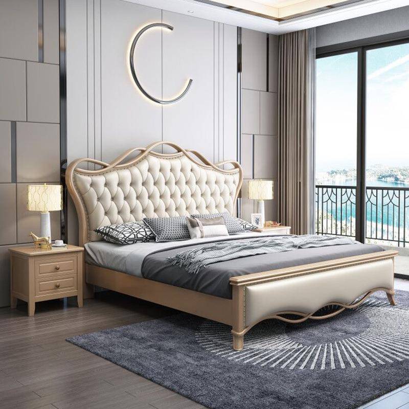 美软PLQ.式实木床1.8米白色双奢人床现代简约轻主卧15米公主床包