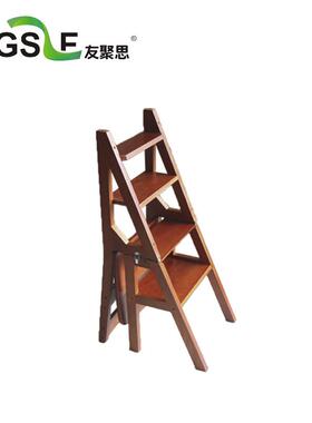 聚思全叠实木坐26265板折梯椅家用功能简易梯子置物花架多4友阶爬