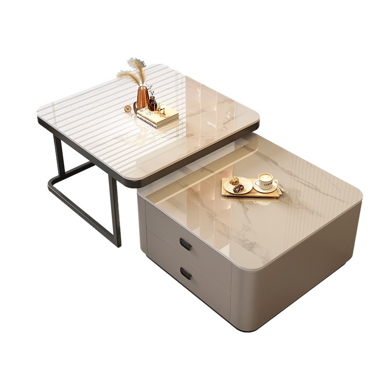 岩板茶几客厅家用现代简约2025新款轻奢高级感小户型X网红方形茶