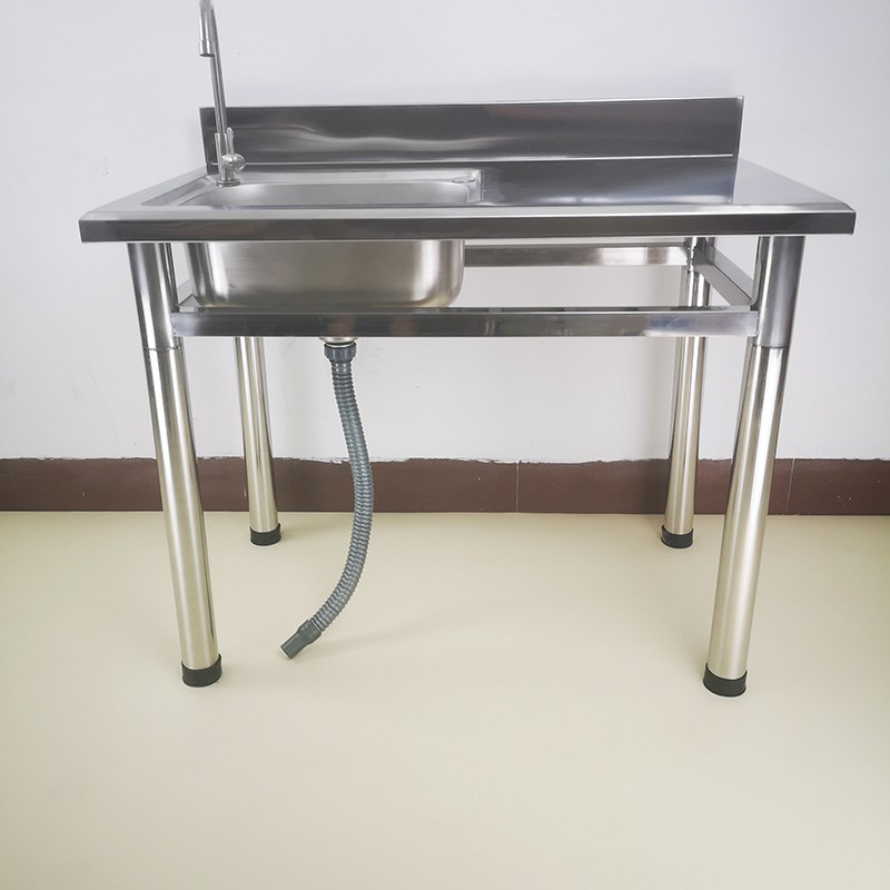 60柱特厚款有挡板不锈钢水槽一体台面带支M架单双槽洗手菜盆落地