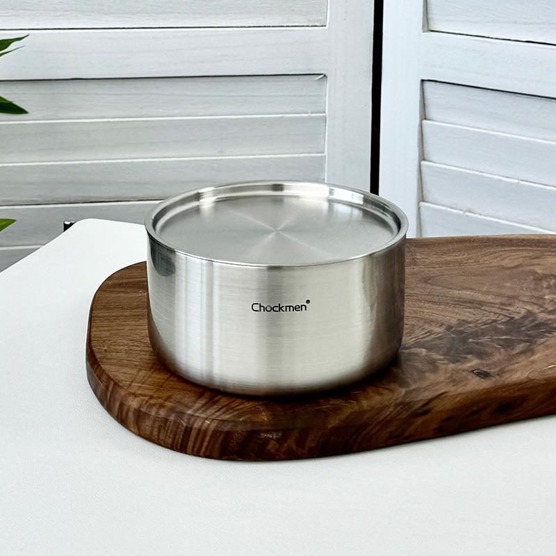 厚控必入18/1碗0不锈钢重带盖蒸碗蛋平底调料罐H1582儿童厚碗炖盅