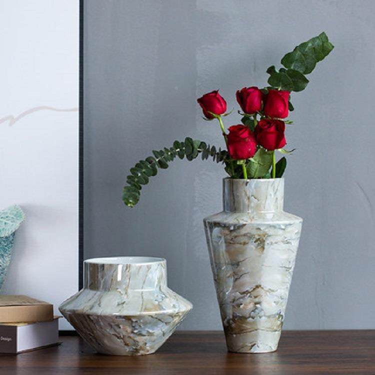 简约现代轻奢金白纹流瓷台面花瓶桌面插花陶客厅茶几家CMB居装饰,橡塑材料及制品,工业陶瓷,淘宝优惠券,粉丝福利购,淘宝优惠卷