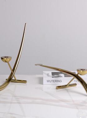 现代轻YXR奢金属烛几何半摆件台样板间客厅餐厅桌装面售楼处圆软