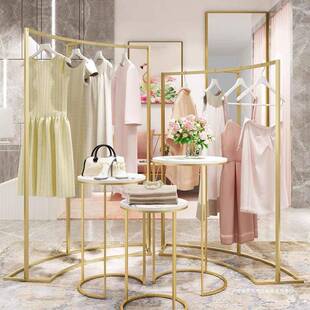 弧形服装店展示架欧式衣服架子铁艺中岛陈列架落地式女装组合衣架