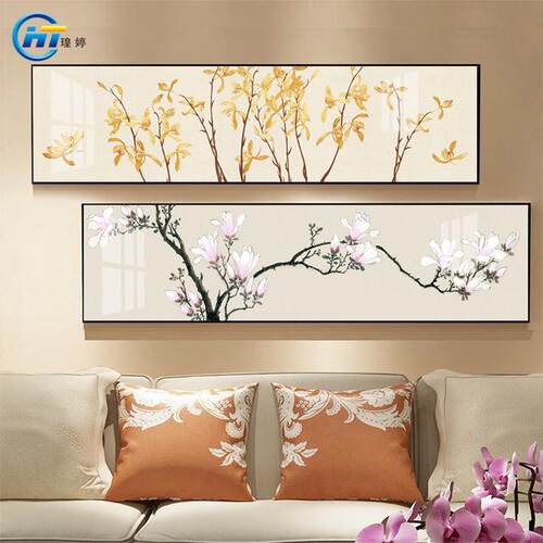 卧室床头装饰画客厅挂画新中式横幅风景花鸟壁画书房中国风墙画
